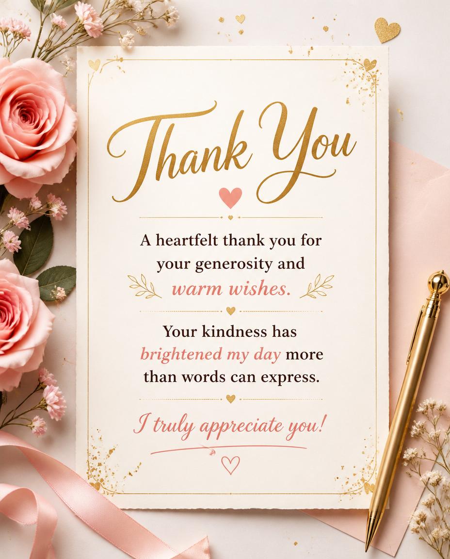 A heartfelt thank you for your generosity and warm wishes