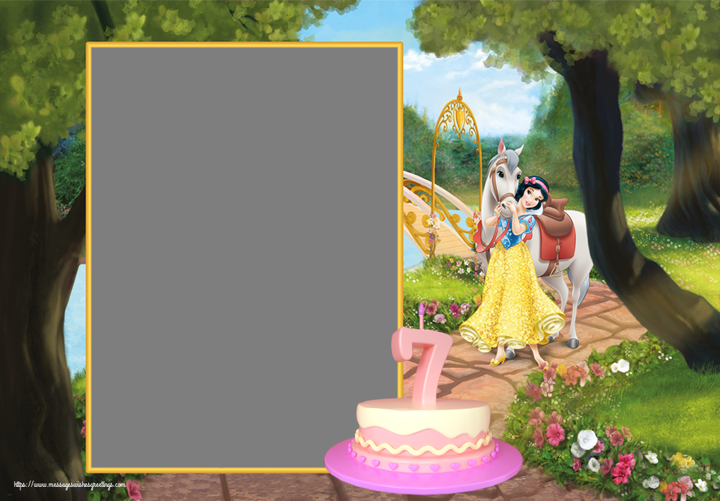 Custom Greetings Cards for kids - Photo Frame ~ Snow White - Cake 7 years