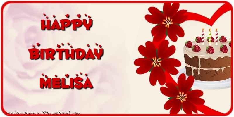 Greetings Cards for Birthday - Cake & Flowers | Happy Birthday Melisa