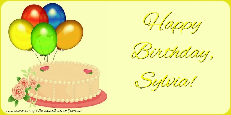 Greetings Cards for Birthday - Balloons & Cake | Happy Birthday, Sylvia