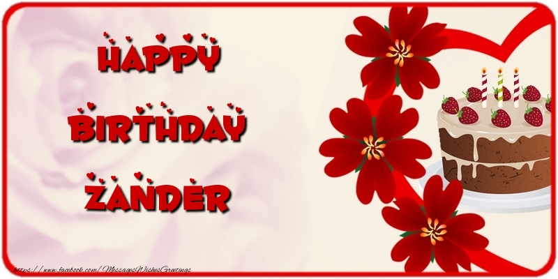 Greetings Cards for Birthday - Cake & Flowers | Happy Birthday Zander