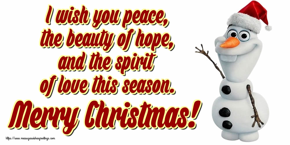 I wish you peace, the beauty of hope, and the spirit of love this season. Merry Christmas!