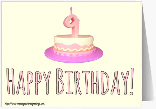 Greetings Cards for kids - Happy Birthday! ~ Cake 9 years - messageswishesgreetings.com