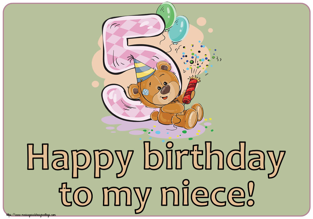 Greetings Cards for kids - Happy birthday to my niece! ~ 5 years - messageswishesgreetings.com