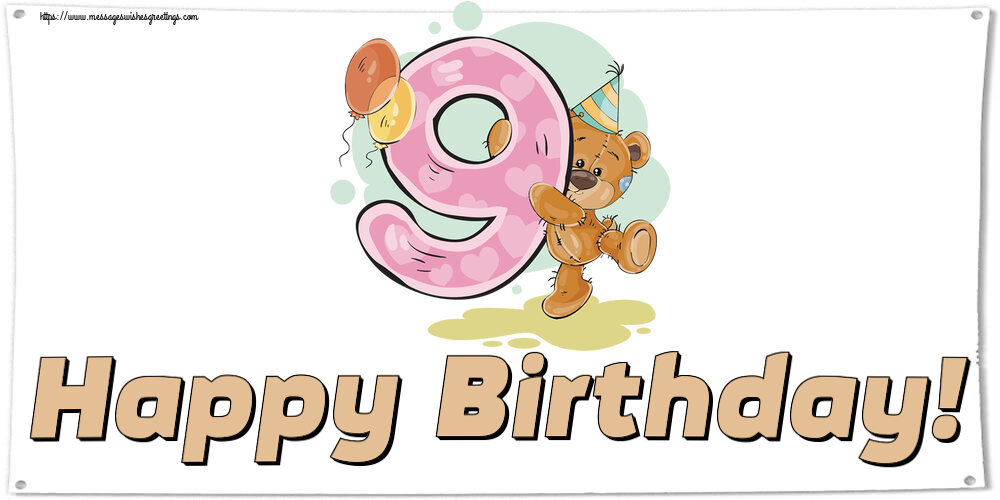 Greetings Cards for kids - Happy Birthday! ~ 9 years - messageswishesgreetings.com