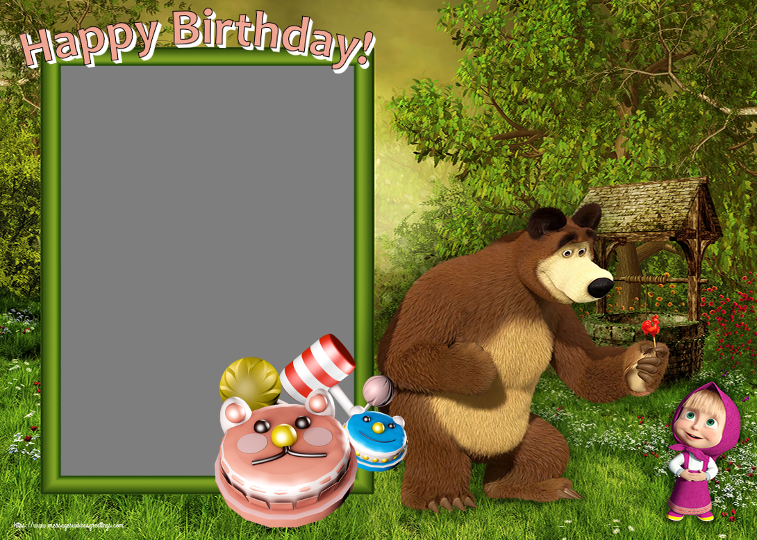 Custom Greetings Cards for kids - Happy Birthday! - Photo Frame ~ Masha and the bear