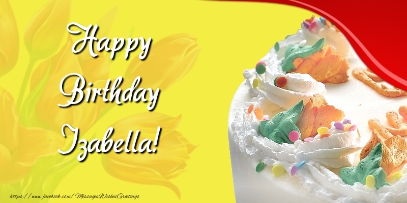 Greetings Cards for Birthday - Cake & Flowers | Happy Birthday Izabella