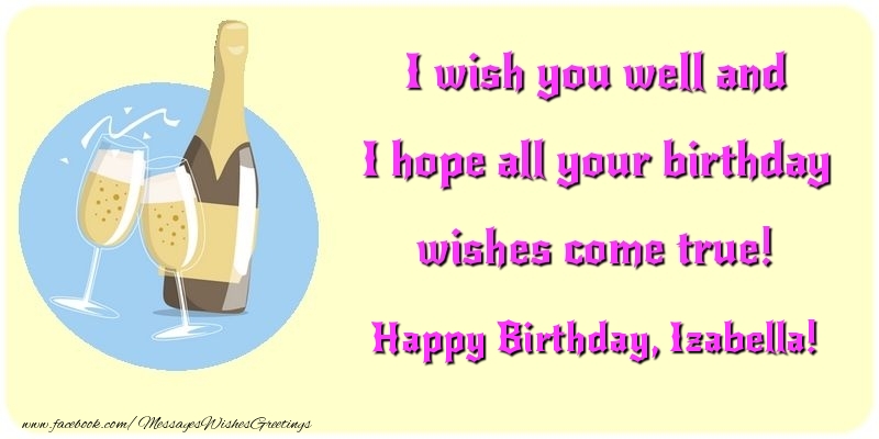 Greetings Cards for Birthday - Champagne | I wish you well and I hope all your birthday wishes come true! Izabella