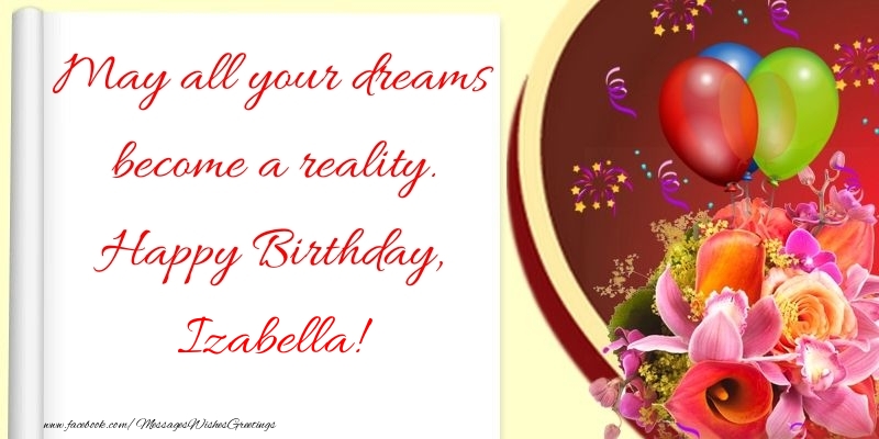 Greetings Cards for Birthday - Flowers | May all your dreams become a reality. Happy Birthday, Izabella