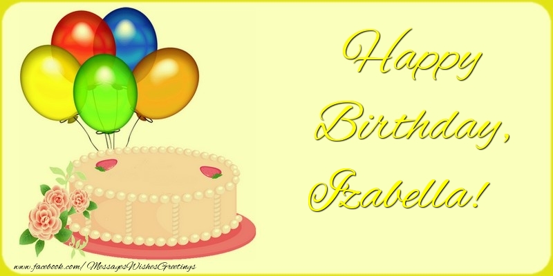 Greetings Cards for Birthday - Balloons & Cake | Happy Birthday, Izabella