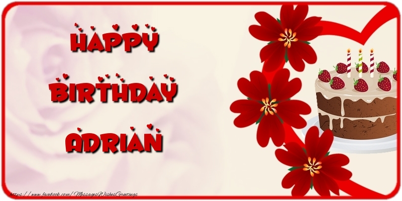 Greetings Cards for Birthday - Cake & Flowers | Happy Birthday Adrian