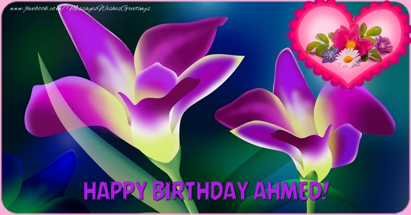 Greetings Cards for Birthday - Flowers & Photo Frame | Happy Birthday Ahmed