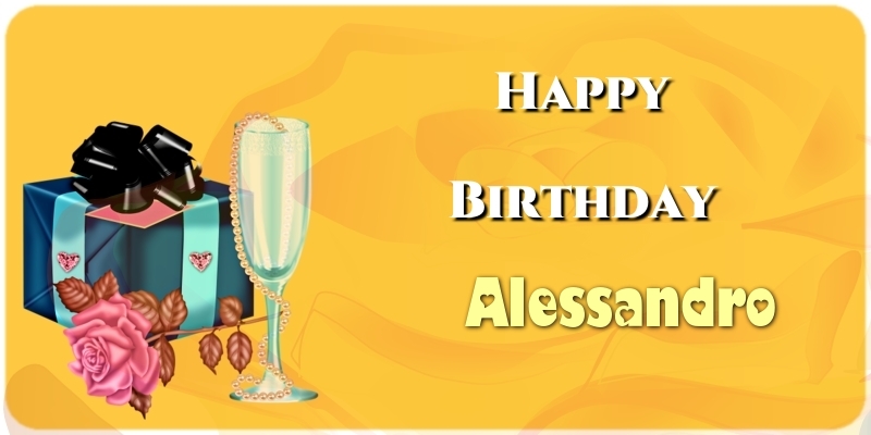 Greetings Cards for Birthday - Champagne | Happy Birthday Alessandro