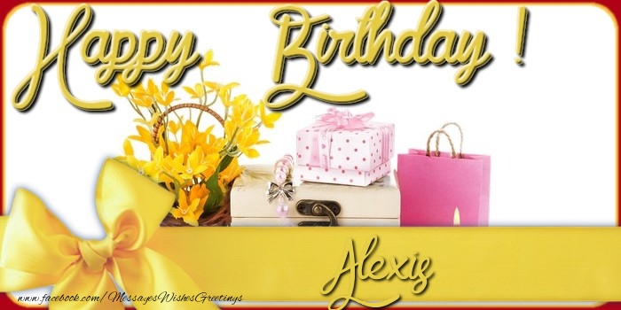 Greetings Cards for Birthday - Bouquet Of Flowers & Gift Box | Happy Birthday Alexis