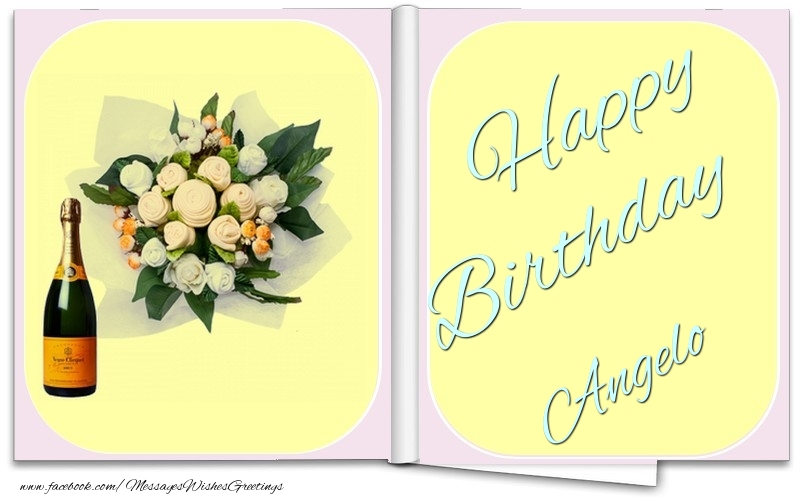 Greetings Cards for Birthday - Bouquet Of Flowers & Champagne | Happy Birthday Angelo