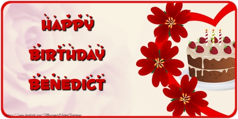 Greetings Cards for Birthday - Cake & Flowers | Happy Birthday Benedict