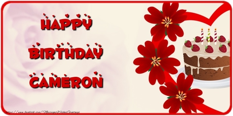 Greetings Cards for Birthday - Cake & Flowers | Happy Birthday Cameron