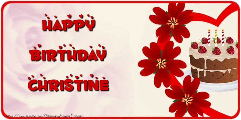 Greetings Cards for Birthday - Cake & Flowers | Happy Birthday Christine