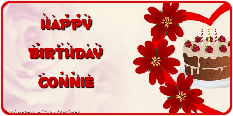 Greetings Cards for Birthday - Cake & Flowers | Happy Birthday Connie