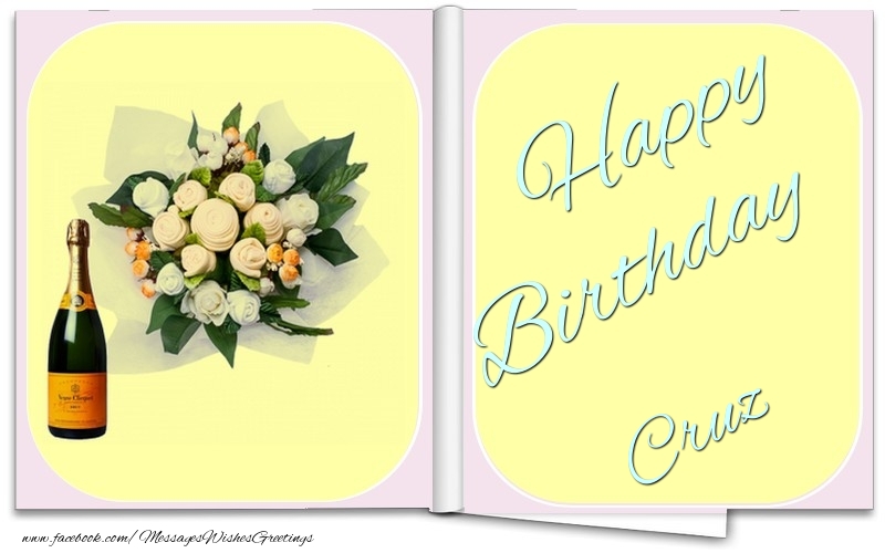 Greetings Cards for Birthday - Bouquet Of Flowers & Champagne | Happy Birthday Cruz
