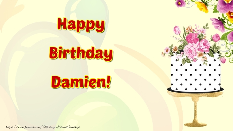 Greetings Cards for Birthday - Cake & Flowers | Happy Birthday Damien
