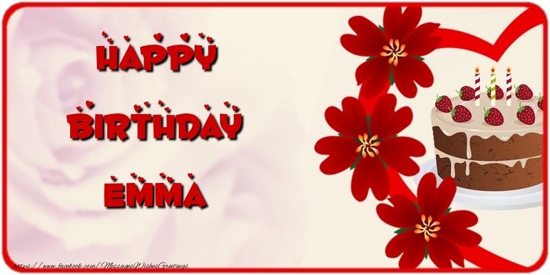Greetings Cards for Birthday - Cake & Flowers | Happy Birthday Emma