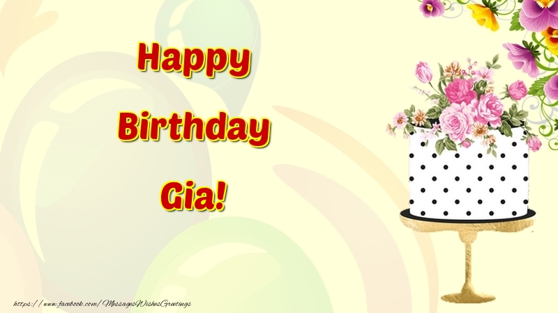 Greetings Cards for Birthday - Cake & Flowers | Happy Birthday Gia