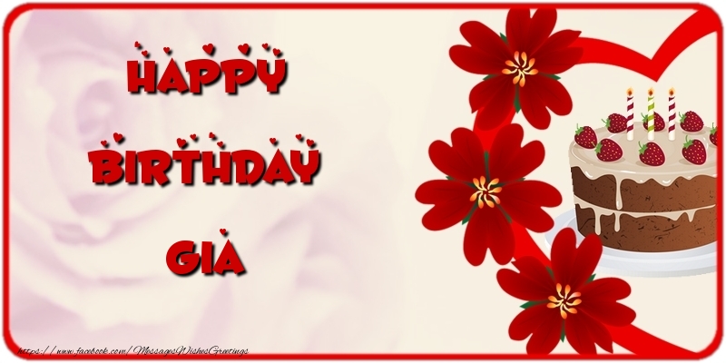 Greetings Cards for Birthday - Cake & Flowers | Happy Birthday Gia
