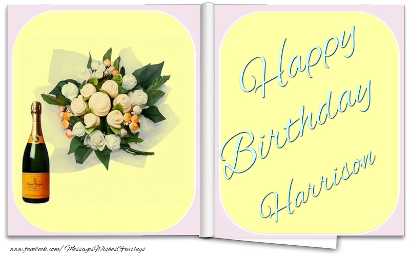 Greetings Cards for Birthday - Bouquet Of Flowers & Champagne | Happy Birthday Harrison