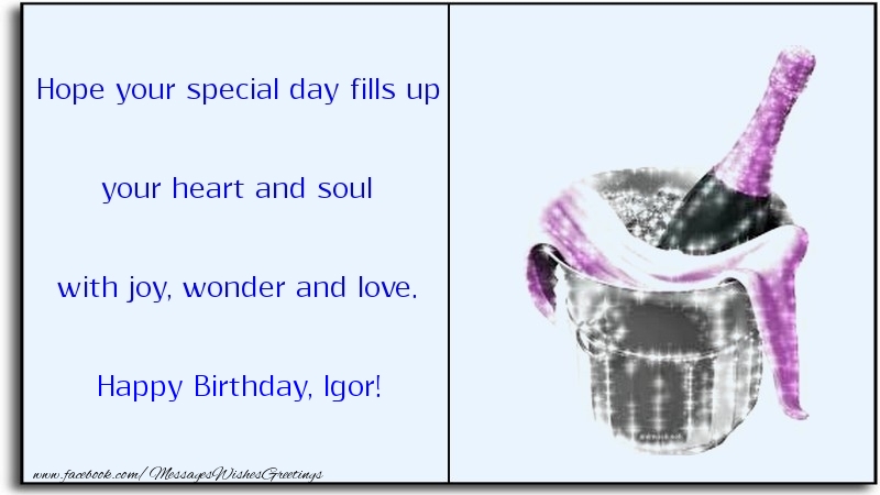 Greetings Cards for Birthday - 🍾🥂 Champagne | Hope your special day fills up your heart and soul with joy, wonder and love. Igor