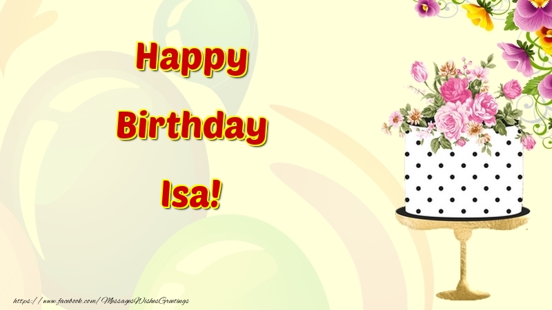 Greetings Cards for Birthday - Cake & Flowers | Happy Birthday Isa
