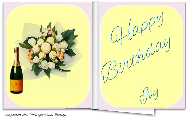 Greetings Cards for Birthday - Bouquet Of Flowers & Champagne | Happy Birthday Ivy