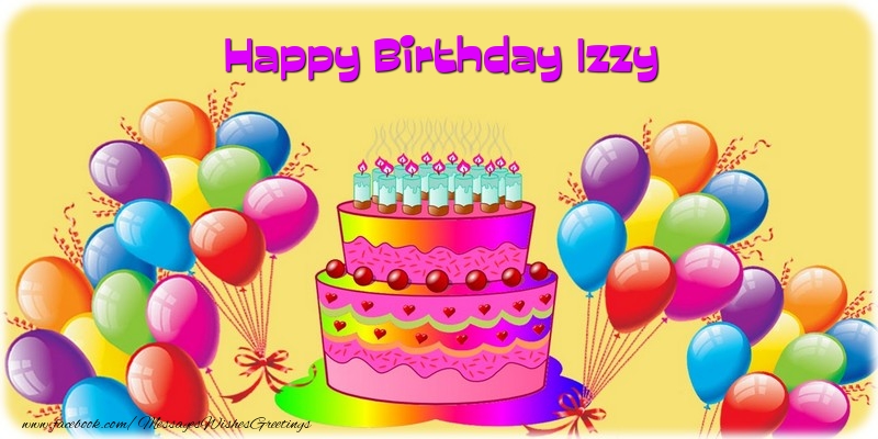 Greetings Cards for Birthday - Balloons & Cake | Happy Birthday Izzy
