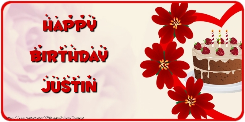 Greetings Cards for Birthday - Cake & Flowers | Happy Birthday Justin