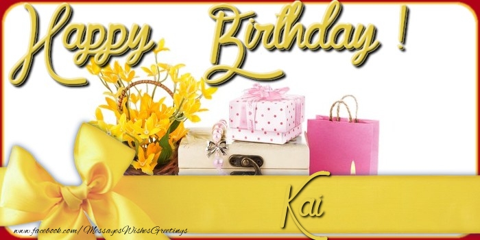 Greetings Cards for Birthday - Bouquet Of Flowers & Gift Box | Happy Birthday Kai