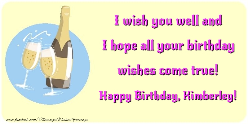 Greetings Cards for Birthday - Champagne | I wish you well and I hope all your birthday wishes come true! Kimberley