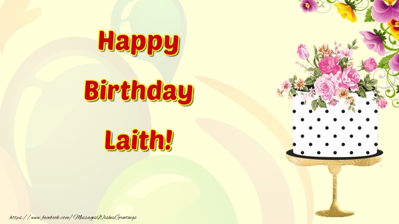 Greetings Cards for Birthday - Cake & Flowers | Happy Birthday Laith