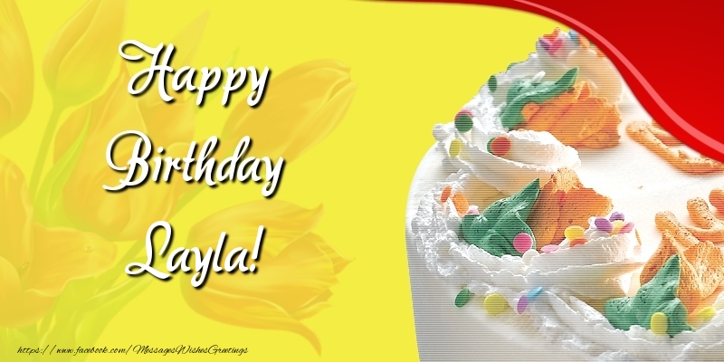 Greetings Cards for Birthday - Cake & Flowers | Happy Birthday Layla