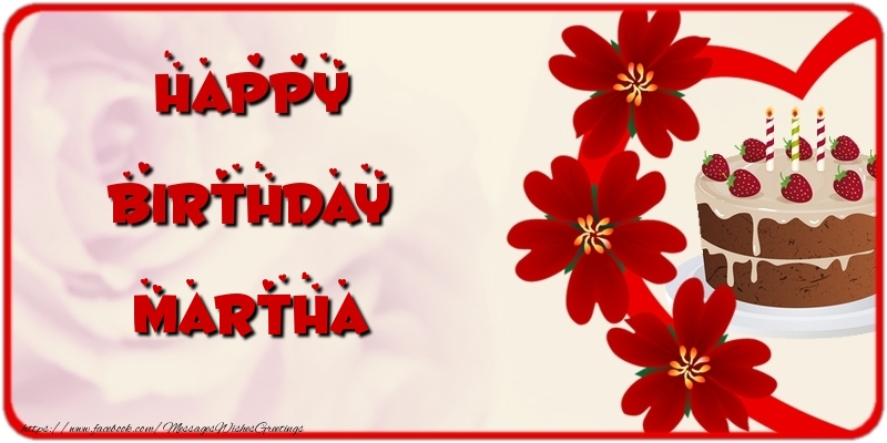 Greetings Cards for Birthday - Cake & Flowers | Happy Birthday Martha