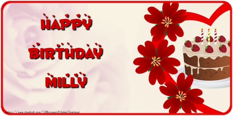 Greetings Cards for Birthday - Cake & Flowers | Happy Birthday Milly