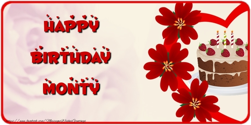 Greetings Cards for Birthday - Cake & Flowers | Happy Birthday Monty