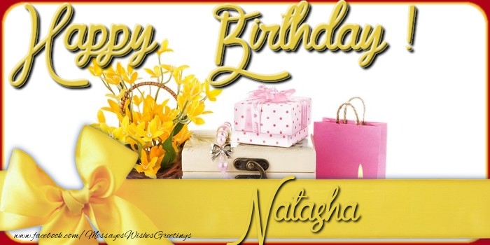 Greetings Cards for Birthday - Bouquet Of Flowers & Gift Box | Happy Birthday Natasha