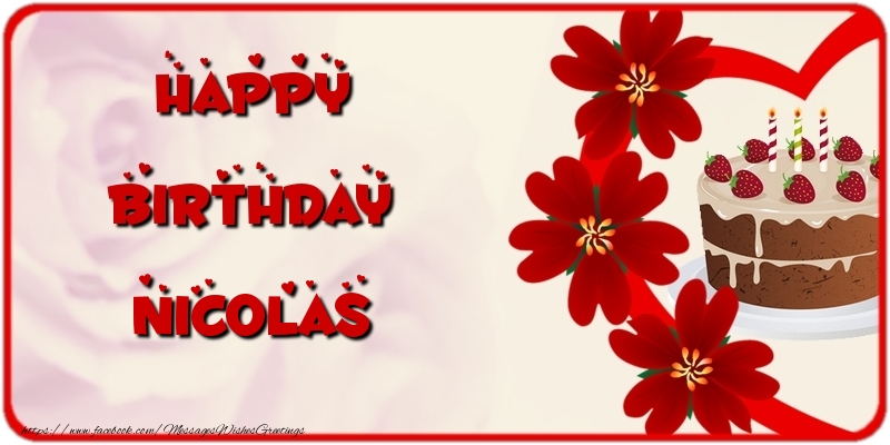Greetings Cards for Birthday - Cake & Flowers | Happy Birthday Nicolas