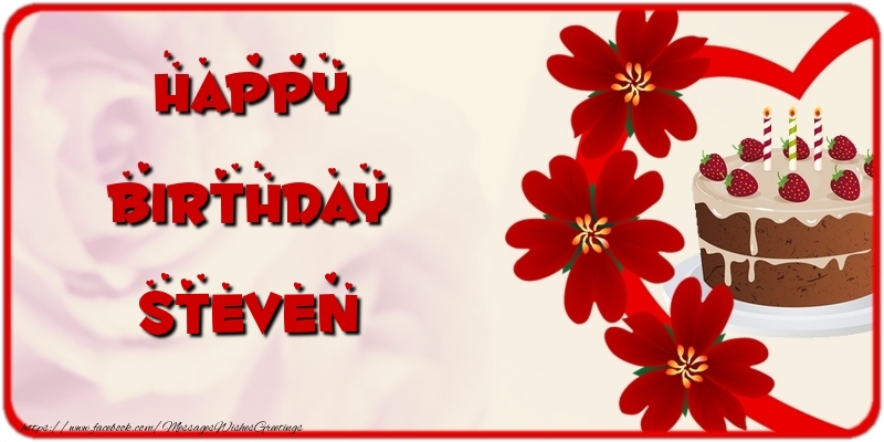 Greetings Cards for Birthday - Cake & Flowers | Happy Birthday Steven