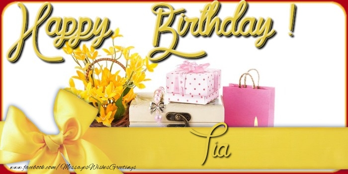 Greetings Cards for Birthday - Bouquet Of Flowers & Gift Box | Happy Birthday Tia