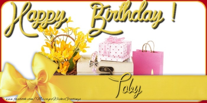 Greetings Cards for Birthday - Bouquet Of Flowers & Gift Box | Happy Birthday Toby