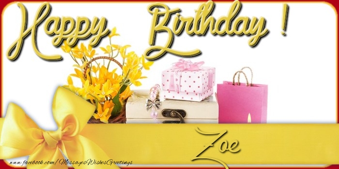 Greetings Cards for Birthday - Bouquet Of Flowers & Gift Box | Happy Birthday Zoe