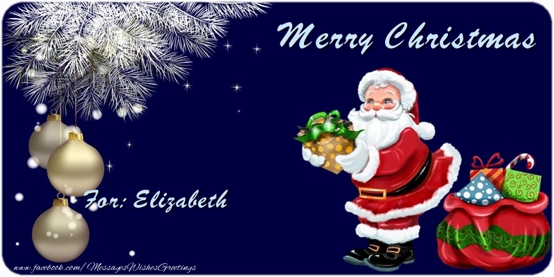 Greetings Cards for Christmas - Christmas Decoration & Christmas Tree & Gift Box & Santa Claus | Merry Christmas Elizabeth