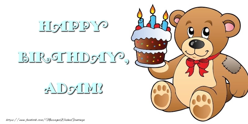 Greetings Cards for kids - Bear & Cake | Happy Birthday, Adam