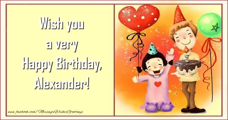 Greetings Cards for kids - Animation & Balloons & Cake & Hearts | Wish you a very Happy Birthday, Alexander